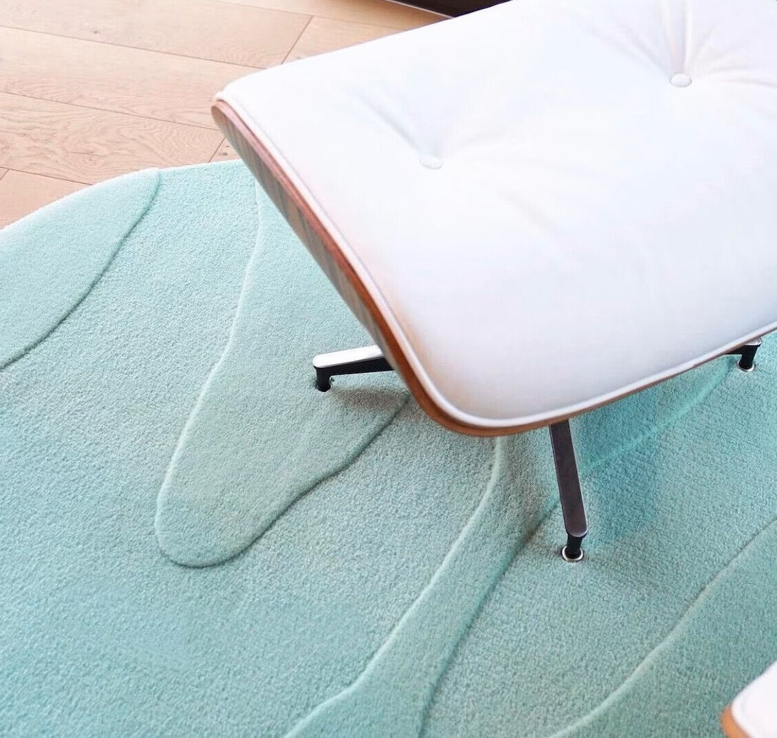 Soft Cyan Color Hand-Tufted Irregular Rug