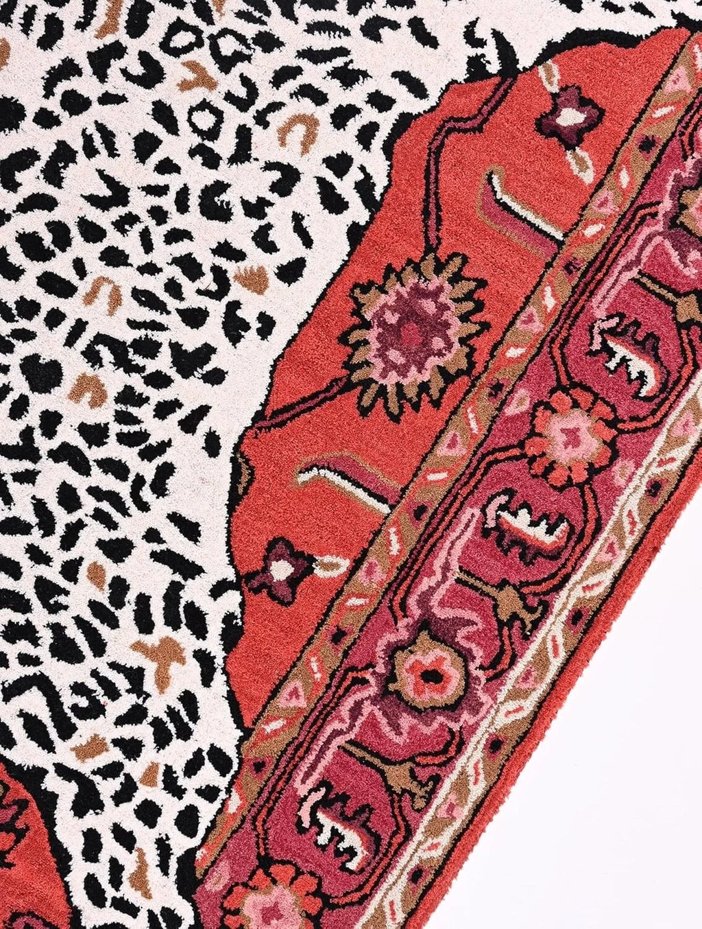 Oriental Leopard Wool Rug – Handmade with Floral Border Detailing