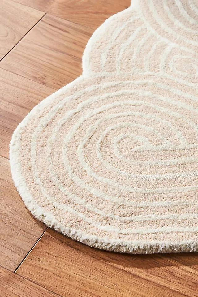 Beige & White Color Premium Handmade Woolen Irregular Rug