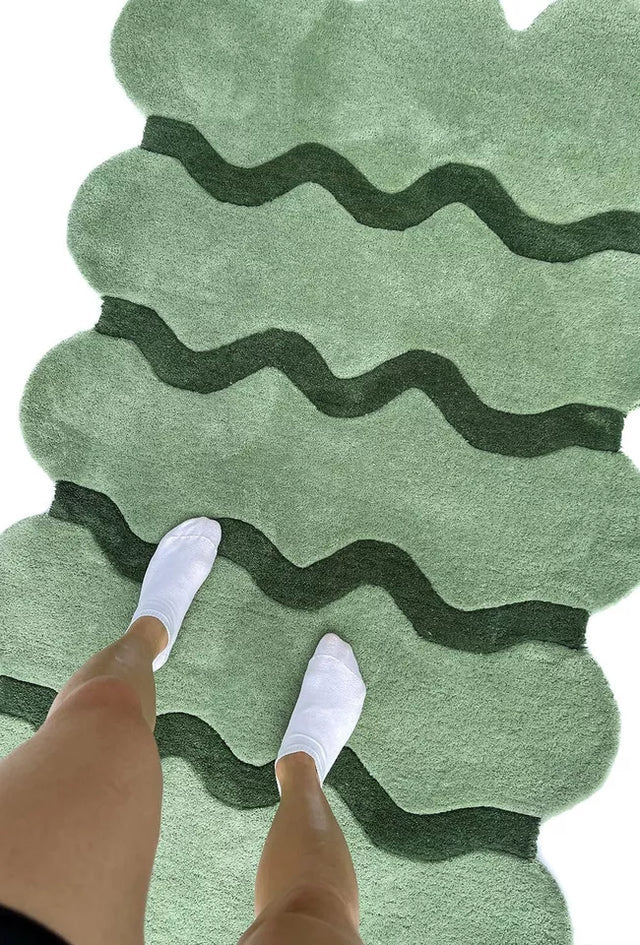 Green Color Premium Handmade Woolen Irregular Rug