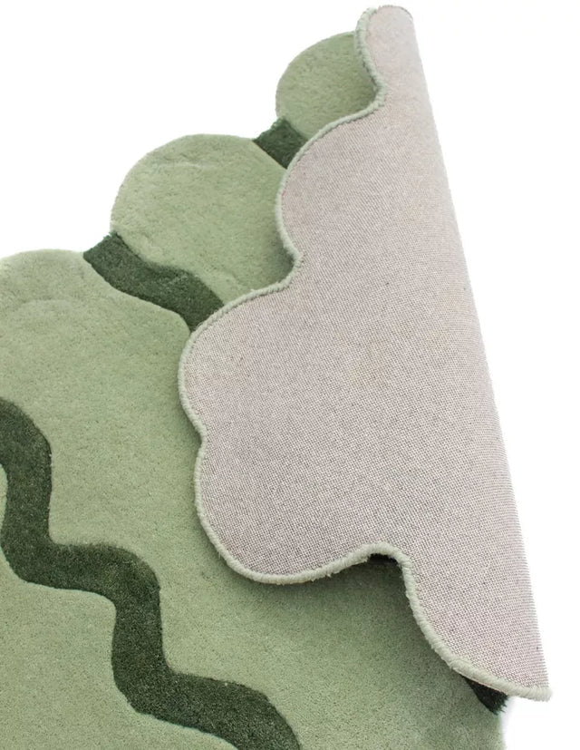 Green Color Premium Handmade Woolen Irregular Rug