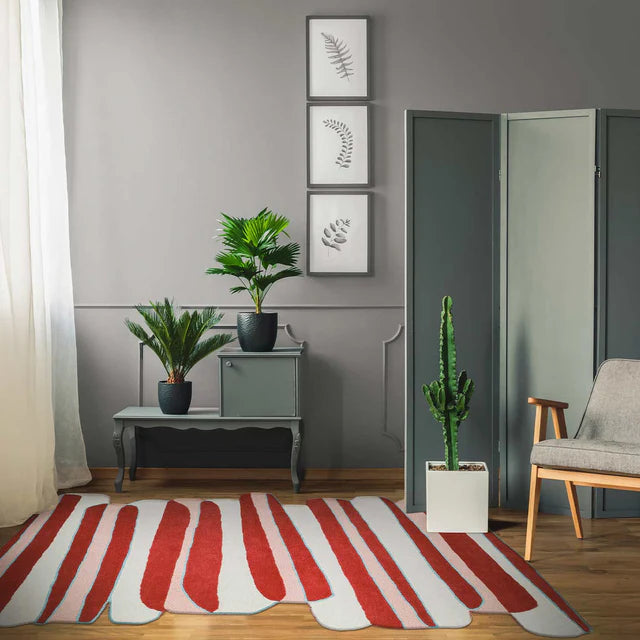 Red Color Premium Handmade Woolen Irregular Rug
