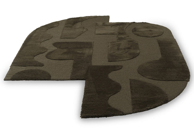 Army Green Color Hand-Tufted Irregular Rug