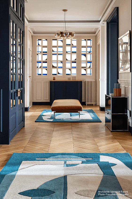 Sculpture Blue Wool Hand-tufted Carpet & Rug